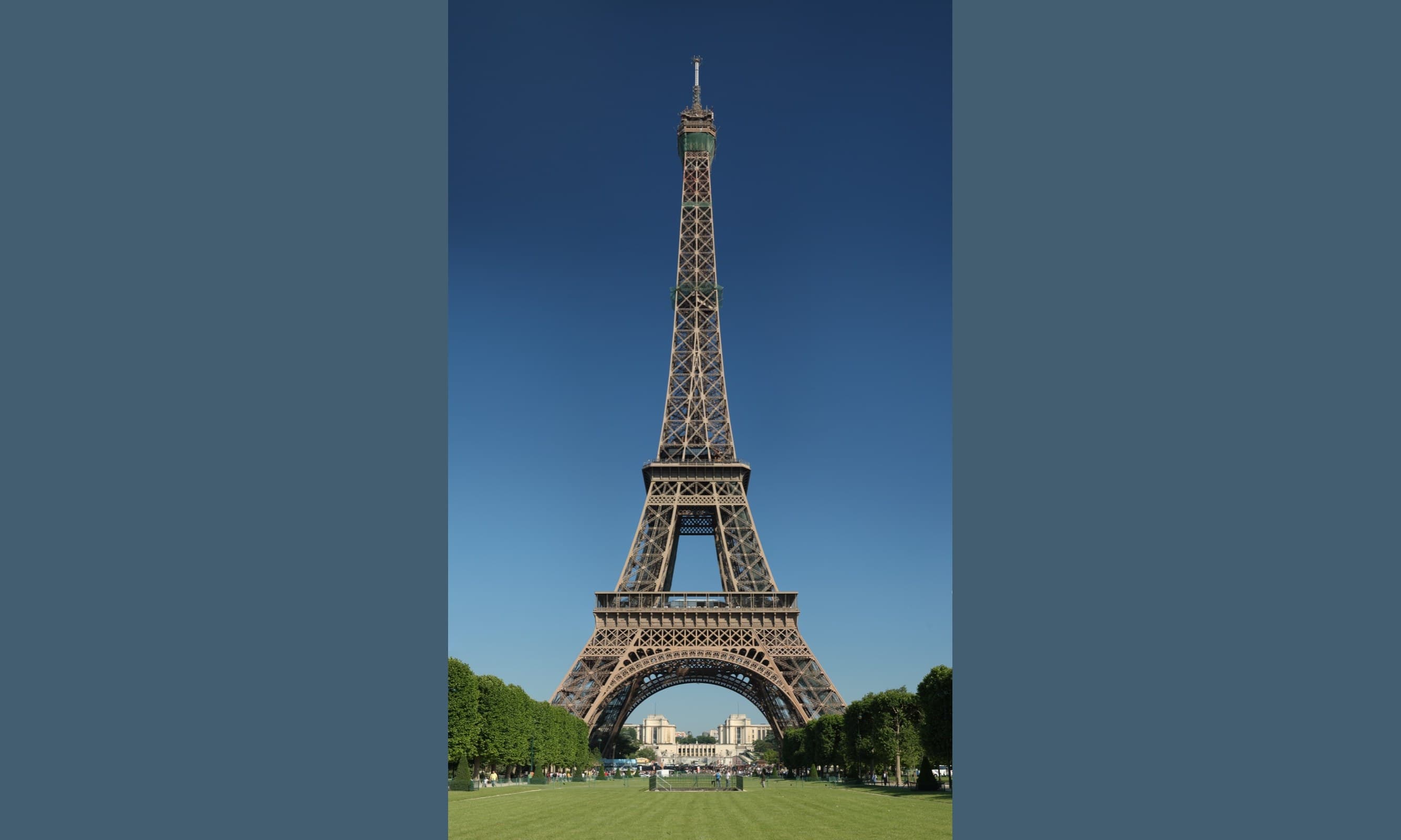 The Eiffel Tower seen from the Champ de Mars in Paris