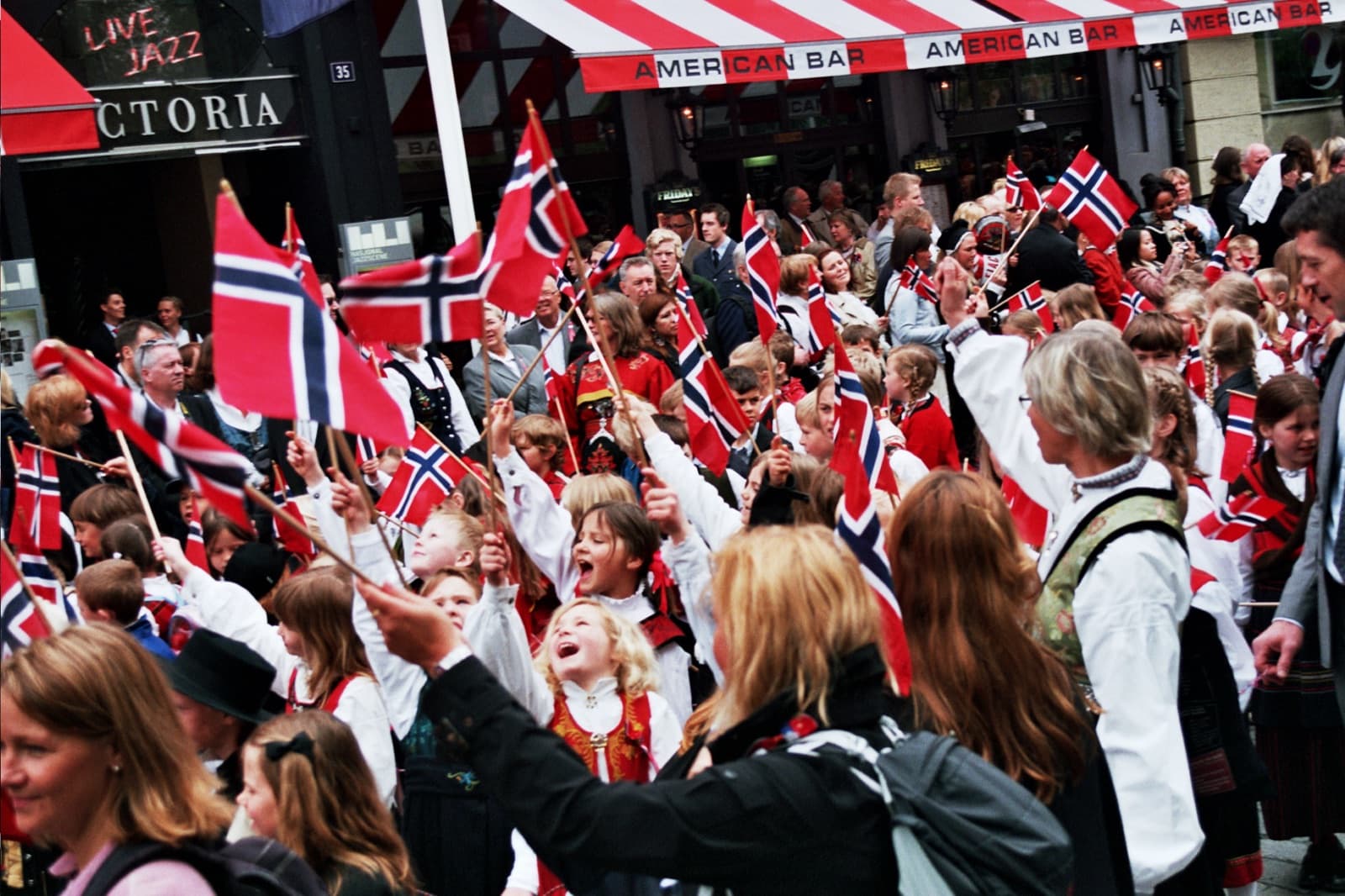 A Norwegian children's parade with flags on 17 May